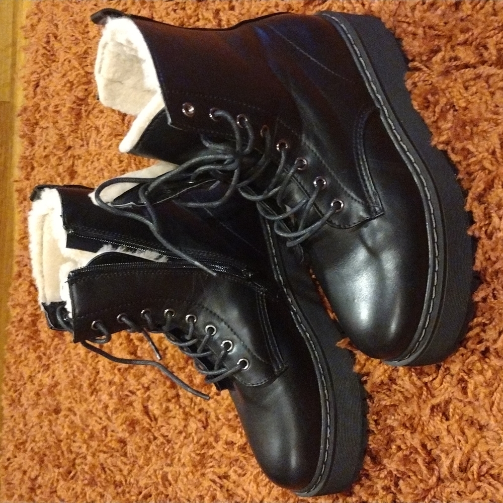 Fur lined combat boots